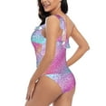 thumbnail image 5 of Yiaed Fun Rainbow Pink Print Women One Piece Swimsuits Tummy Control One Shoulder Bathing Suits Pattern Ruffle Swimwear-X-Large, 5 of 8