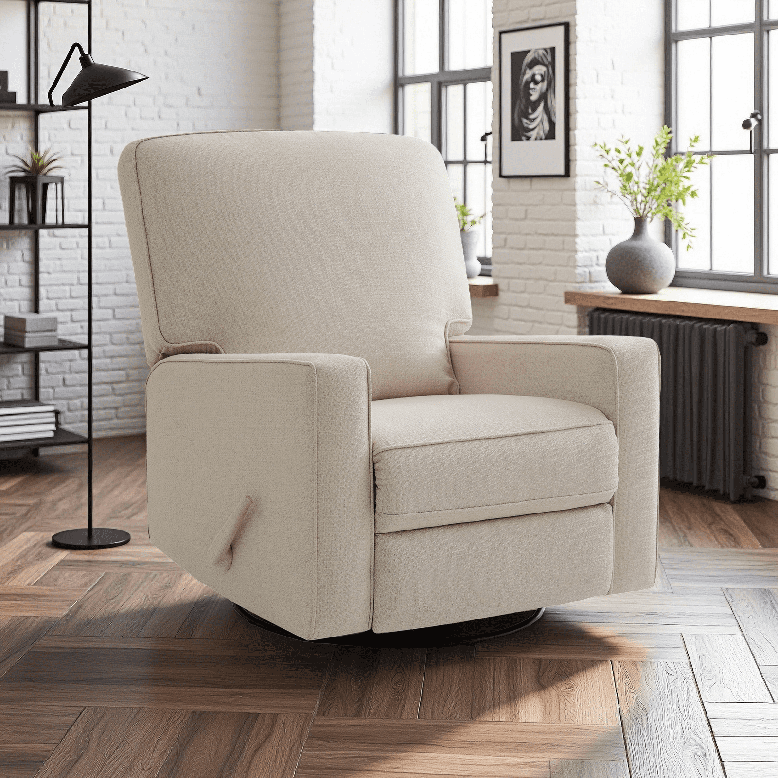 Fairyland Multi-Functional Swivel Glider Recliner Chair, 360° Rocking Recliner for Small Spaces, Nursery & Home Theater,Beige