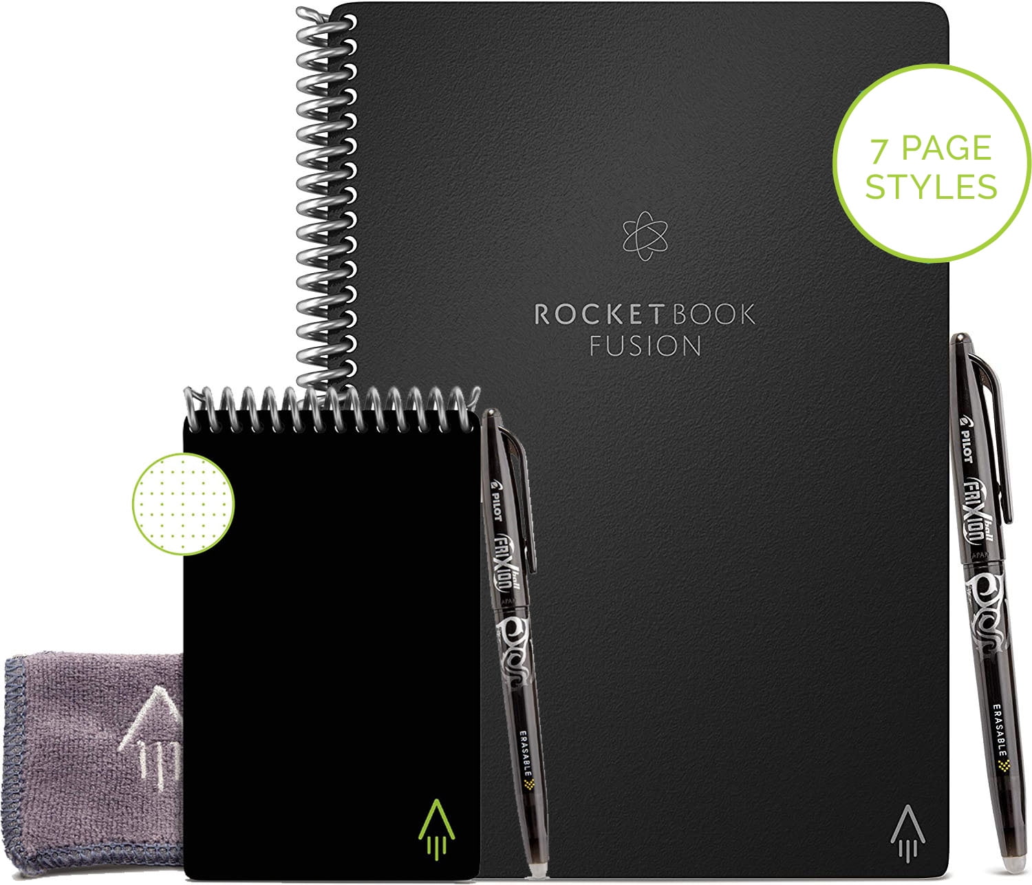 rocketbook fusion and mini smart reusable notebook bundle with 2 pens and 2 microfiber cloths included black executive walmart com