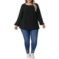thumbnail image 2 of Agnes Orinda Women's Plus Size Tops Crew Neck Chiffon Blouses Swiss Dots Long Sleeve Shirts Top 4X Black, 2 of 6