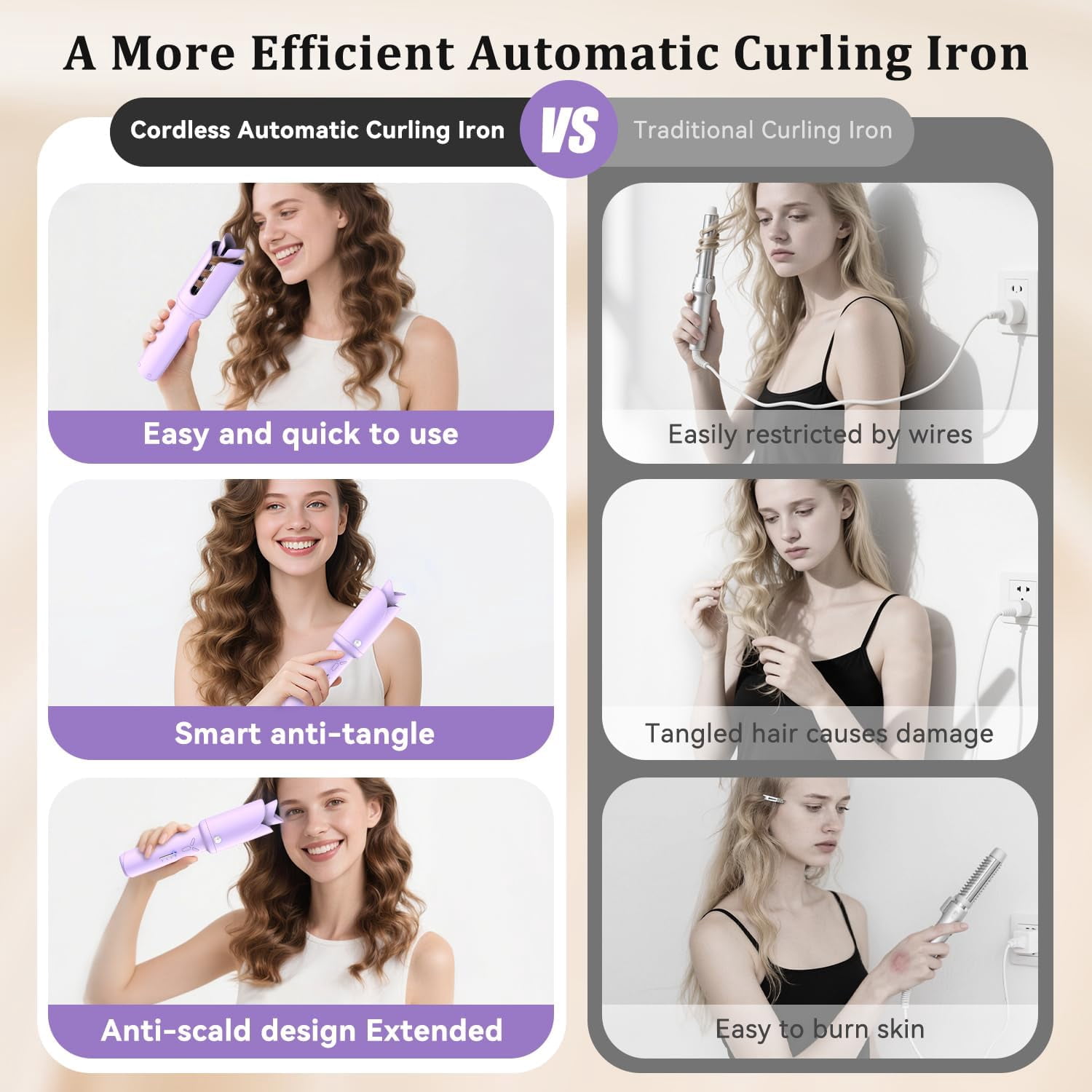Cordless Automatic Hair Curler, 1.2-Inch USB Rechargeable Auto-Rotating Ceramic Curling Iron with 4 Temperature Settings for Travel