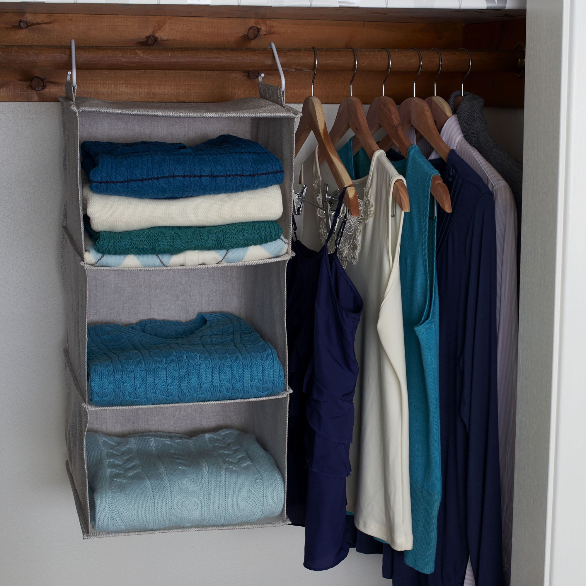 Household Essentials 3Shelf Hanging Closet Organizer, Sliver Linen