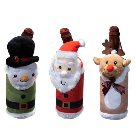 UPC: 0810058051219 | Pronk! Holiday Pals 3-Pc Wine Bottle 12-Inch Durable Soft Plush Squeaky Christmas Dog Toy
