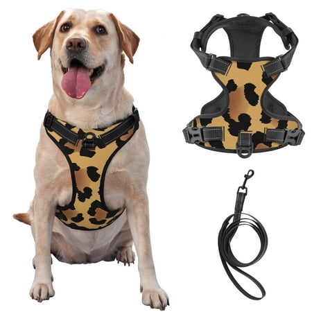 TEQUAN Small Dog Harness with Leash Leopard Print Cool Background Prints Reflective No Pull Adjustable Pet Vest (S)