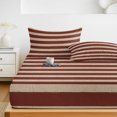thumbnail image 6 of Twin XL Size Fitted Sheet Set - Oatmeal Tan Striped 2 Piece Bedding Sets 16" Deep Pocket Fitted Sheet with 1 Pillowcases, Farmhouse Country Minimalist Stripes Brushed Microfiber Hotel Bed Sheets, 6 of 9