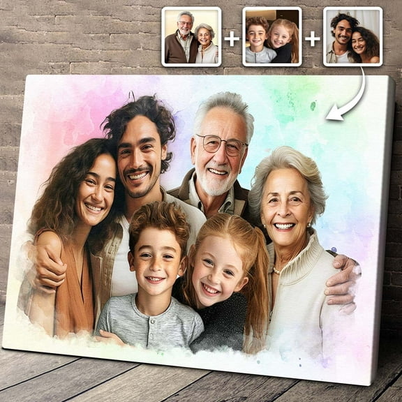 Custom Family Portrait Canvas, Personalized Family Photo Art, Unique Gift for Mom, Dad, Couples, Anniversary, Home Decor