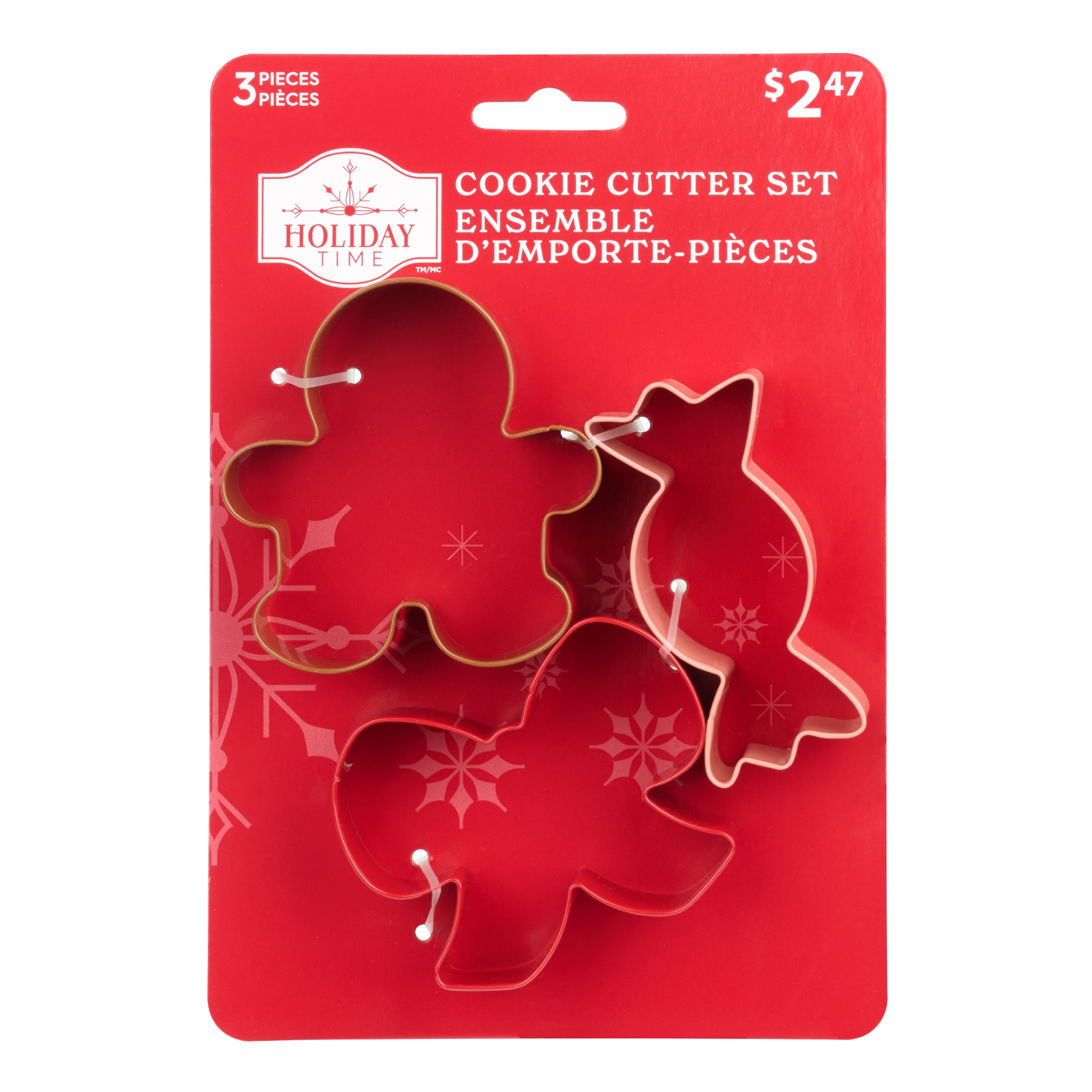 Holiday Time 3-Piece Stainless Steel Cookie Cutters, Gingerbread, Bow and Candy Shapes