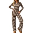thumbnail image 2 of LEKWK Matching Workout Sets for Women Striped 2 Piece Lounge Set V Neck Long Sleeve Slim Crop Top and Wide Leg Pants Fall Winter Casual Sleepwear, 2 of 9