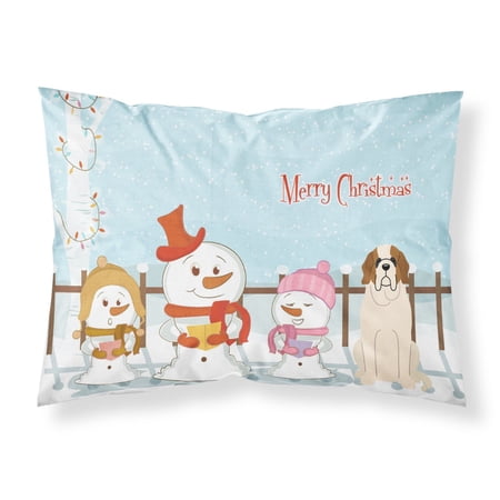 Merry Christmas Carolers Saint Bernard Fabric Standard Pillowcase