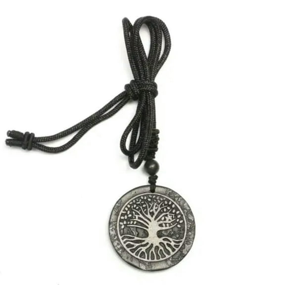 Round Triangle Shungite Stones Crystal Necklace Rope Pendant Protection EMF Gift