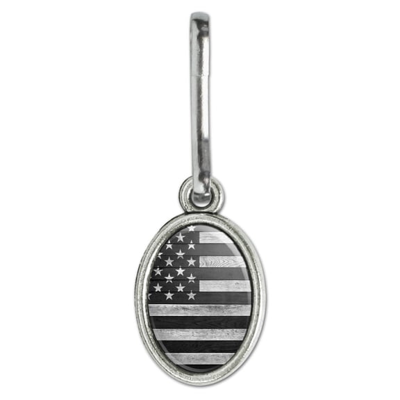 Rustic Subdued American Flag Wood Grain Design Antiqued Oval Charm Clothes Purse Suitcase Backpack Zipper Pull Aid