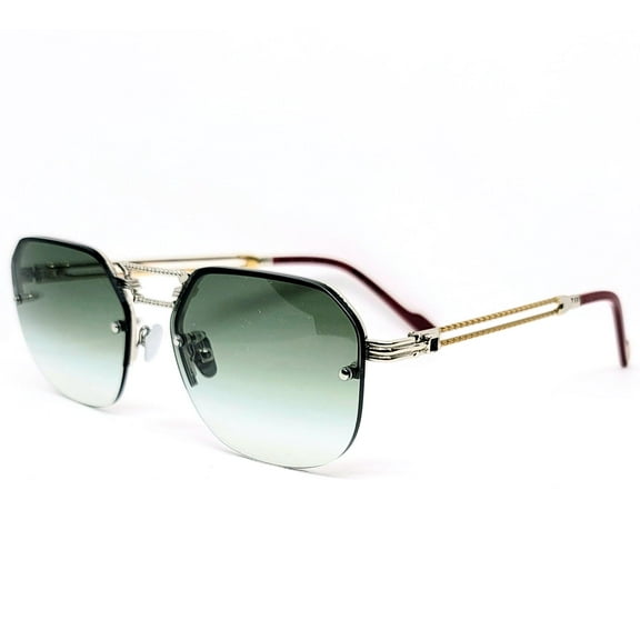 Porta Romana Vintage Collection Sunglasses Model 1012 Silver with Gold, Green Lenses "Semi Rimless"