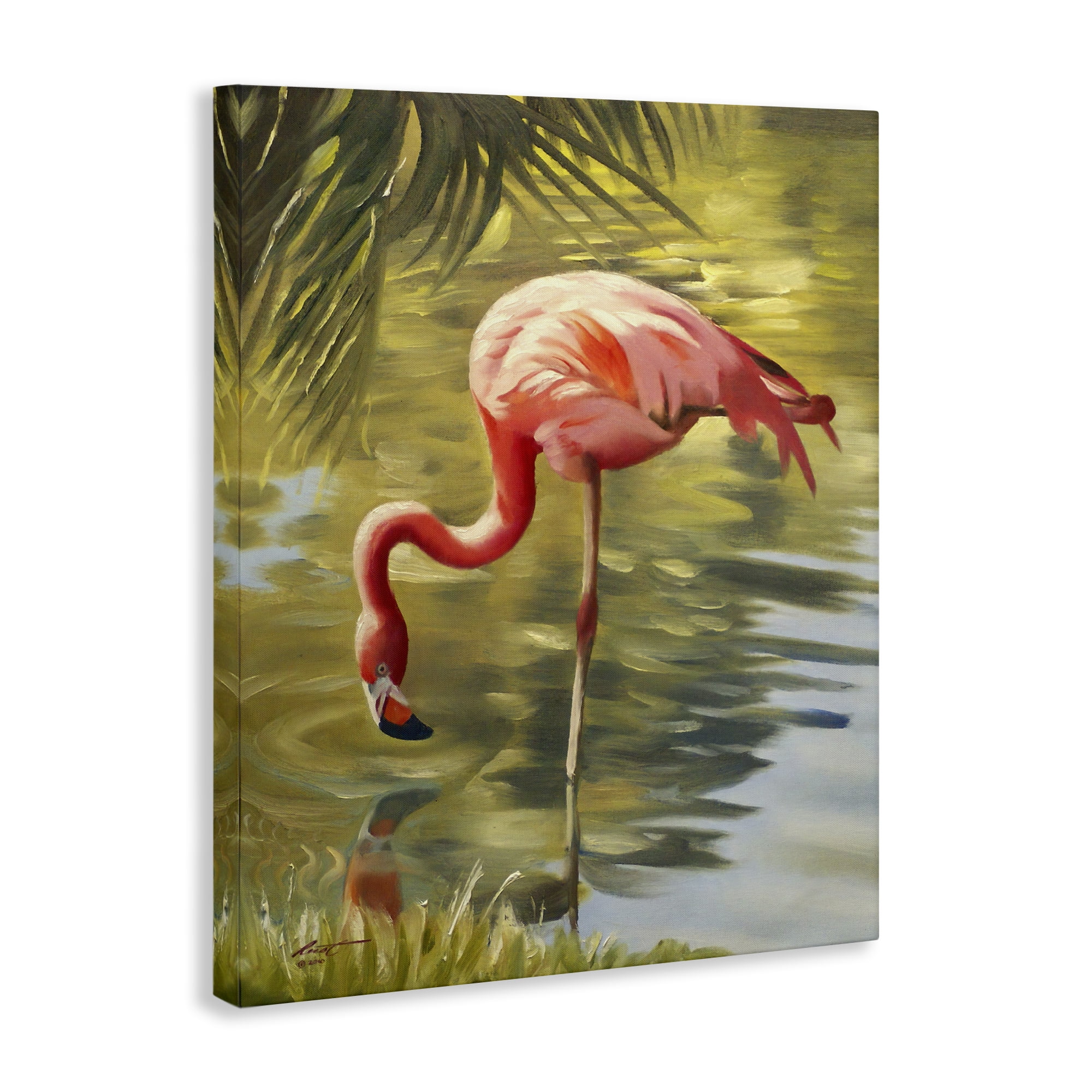 Stupell Industries Flamingo Shallow Pond Animals & Insects Painting Gallery Wrapped Canvas Art Print Wall Art, 36 x 48