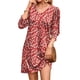 thumbnail image 3 of Vestido WIHOLL Talla grande 2025 con cuello en V y manga 3/4 para mujer, rojo, 3 of 4