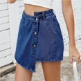 thumbnail image 4 of Pantalones cortos de mezclilla asimétricos casuales con falda pantalón de mezclilla de talle alto con botones delanteros for mujer, 4 of 7
