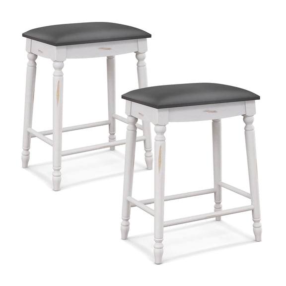 Gymax 24'' Bar Stool Set of 2 w/ Padded Seat Cushions Rubber Wood Legs Upholstered