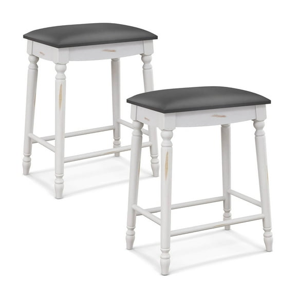 Gymax 24'' Bar Stool Set of 2 w/ Padded Seat Cushions Rubber Wood Legs Upholstered