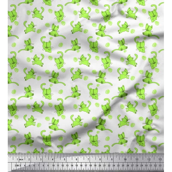Soimoi Poly Georgette Fabric Wool & Cat Animal Print Sewing Fabric Yard 42 Inch Wide