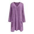 thumbnail image 3 of Winter Plus Size Fall Sweaters for Women Women's V Neck Long Sleeve Comfortable Fleece Sweater Double Fleece Pullover Funny Hoodies Purple M, 3 of 6