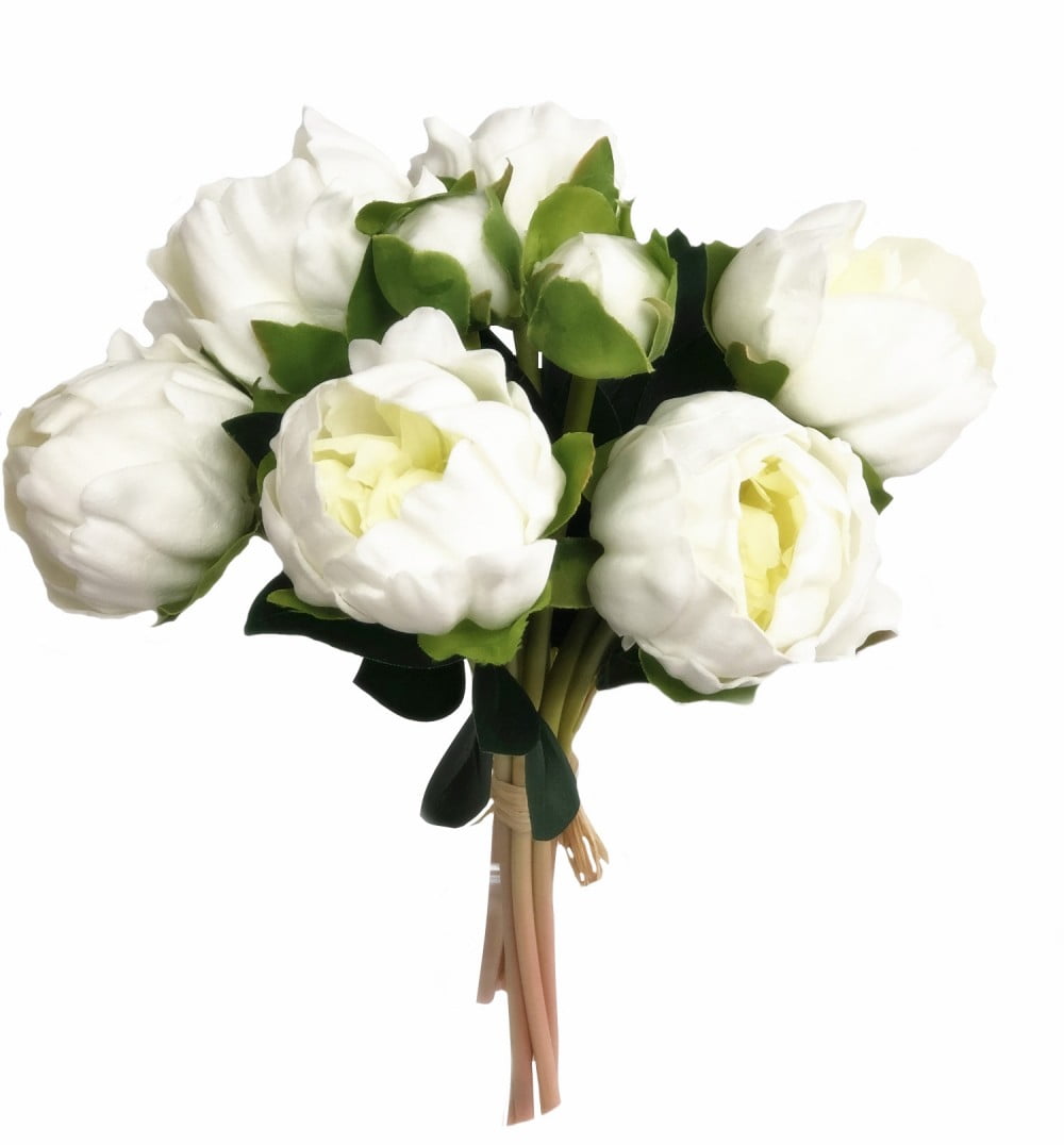 Soft White Real Touch Peony Bouquet with 6 Blooms and 2 Buds