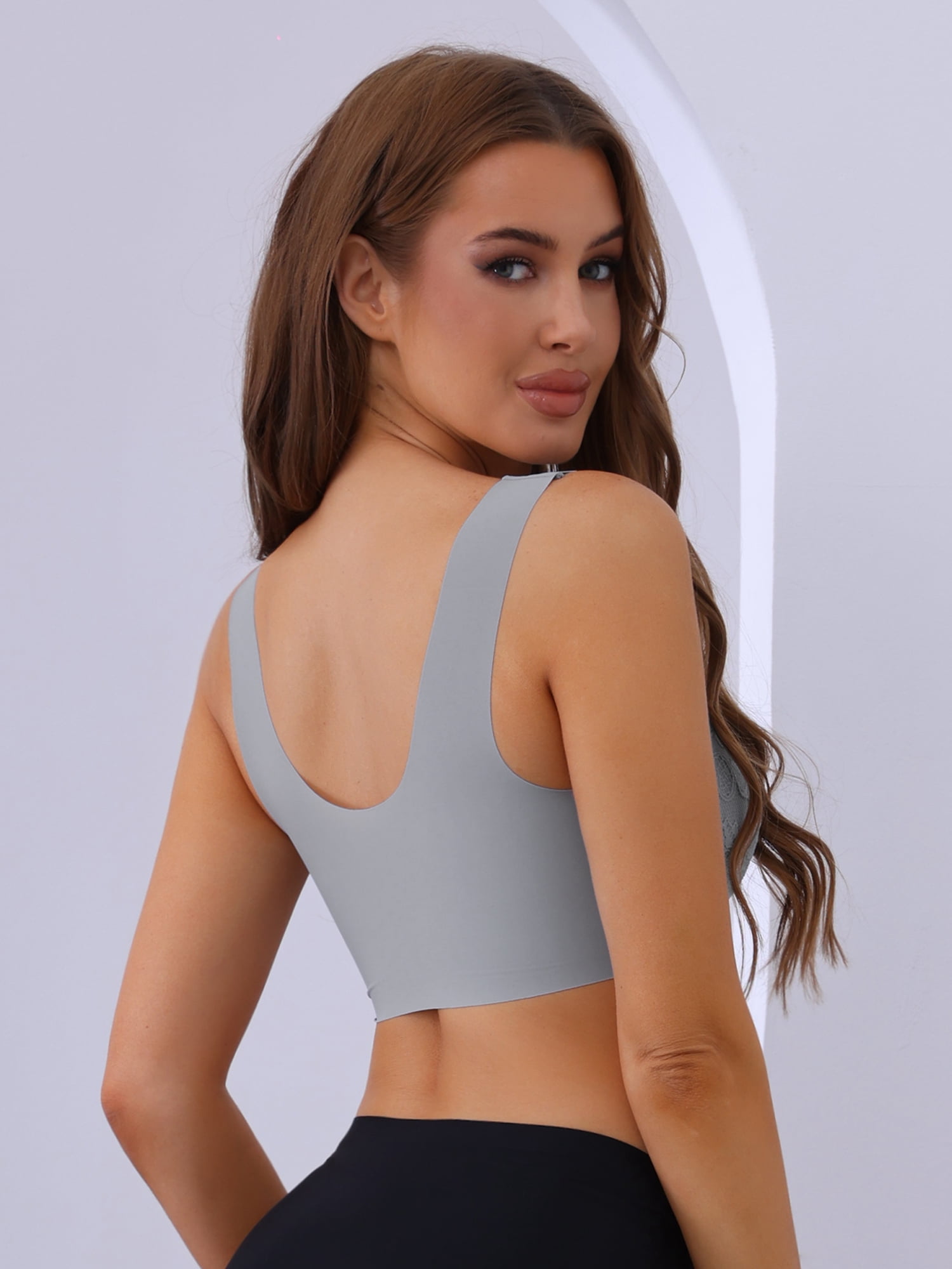 Unique Bargains Women's Front Closure Bra Wirefree Tank Top Underwear Bras XL Grey