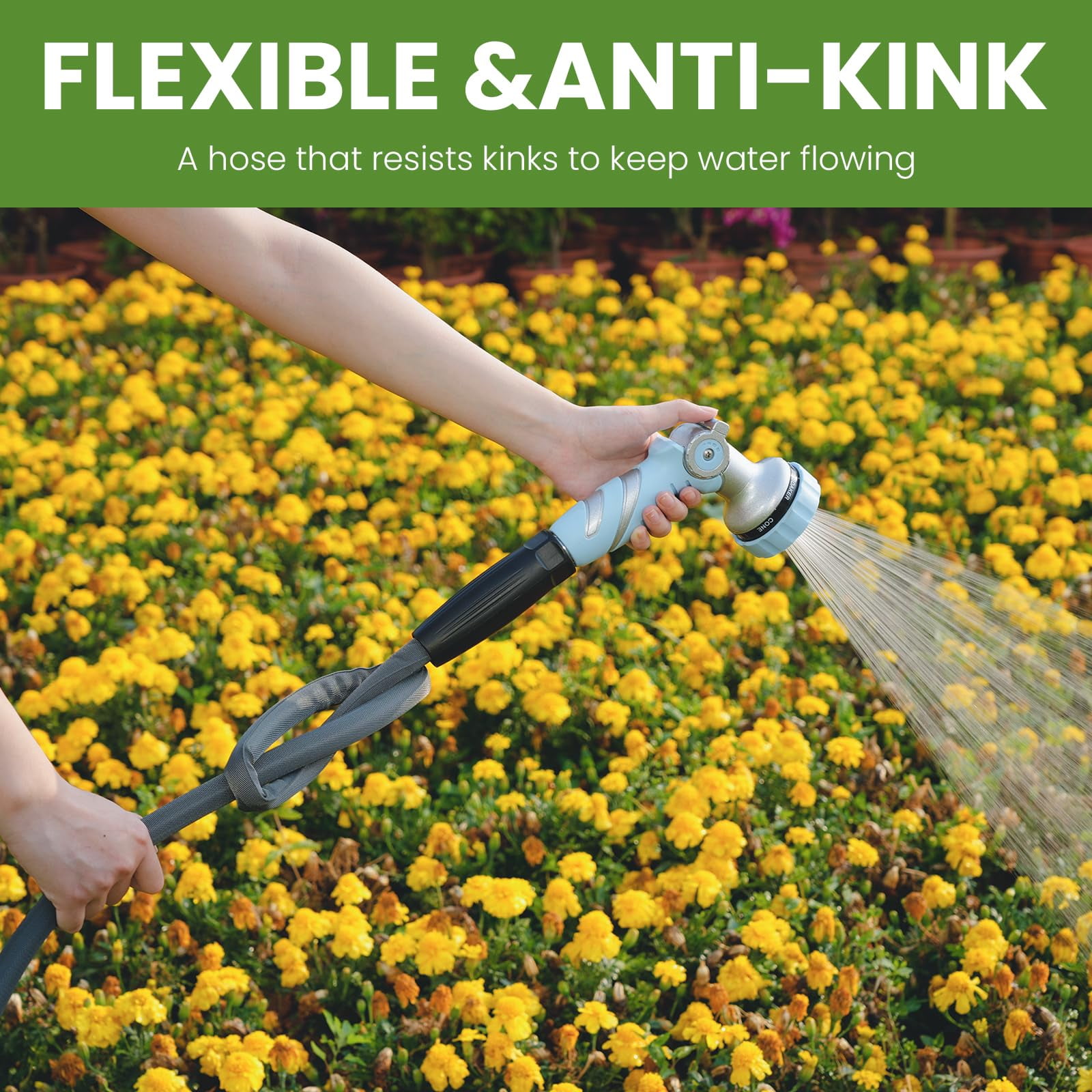 DXRONT Lightweight Garden Hose 50 ft Ultra Flexible, Kink-Free for Outdoor Water Hose Non-Expanding, Burst-Resistant, Heavy Duty RV Hose 5/8 inch