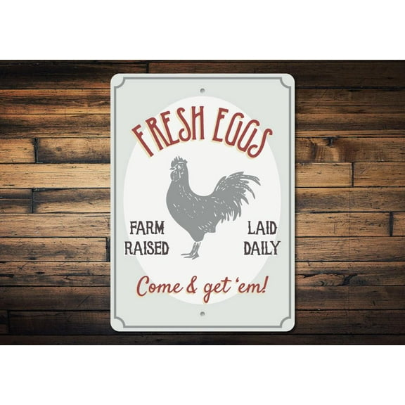 Fresh Farm Raised Eggs Novelty Sign, Metal Wall Decor - 10x14 inches