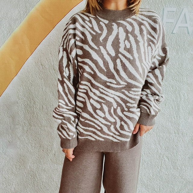 EGNMCR Chandail Col Rond Femme Couleur Unie Tricoté Contrasté Chandail Col Rond polyester