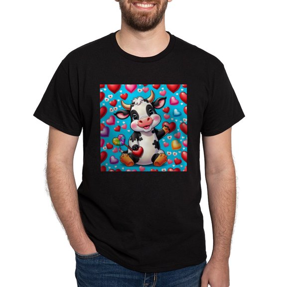 CafePress - Adorable Cow Has Hearts T Shirt - Men's Classic Graphic Cotton T-Shirt