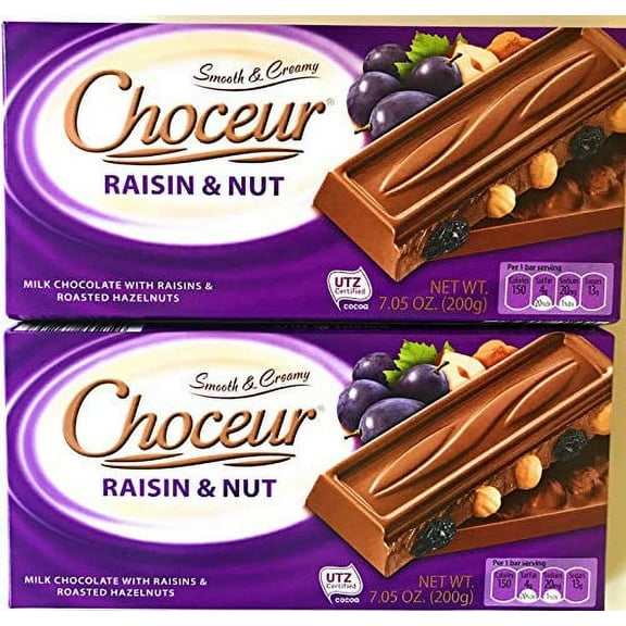 Choceur Raisin & Nut Milk Chocolate With Raisins & Roasted Hazelnuts 7.5 oz (200 g) (Pack of 2)