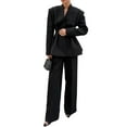thumbnail image 2 of Women Breasted Blazer Pants Suit 2 Piece Outfits Casual Long Sleeve Blazer Set for Work Business Black L, 2 of 9
