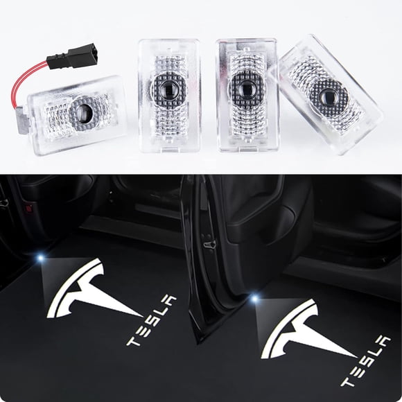Innotech SC Tesla Projecteur de Lumières de Porte de Voiture – Lumières de Puddle Laser 3D HD Améliorées 2025 avec Logo Tesla et Lettres. Lumière de Bienvenue Ultra-Brillante et Sans Décoloration pour Modèle Y/3/X/S. Lot de 4, OEM fit