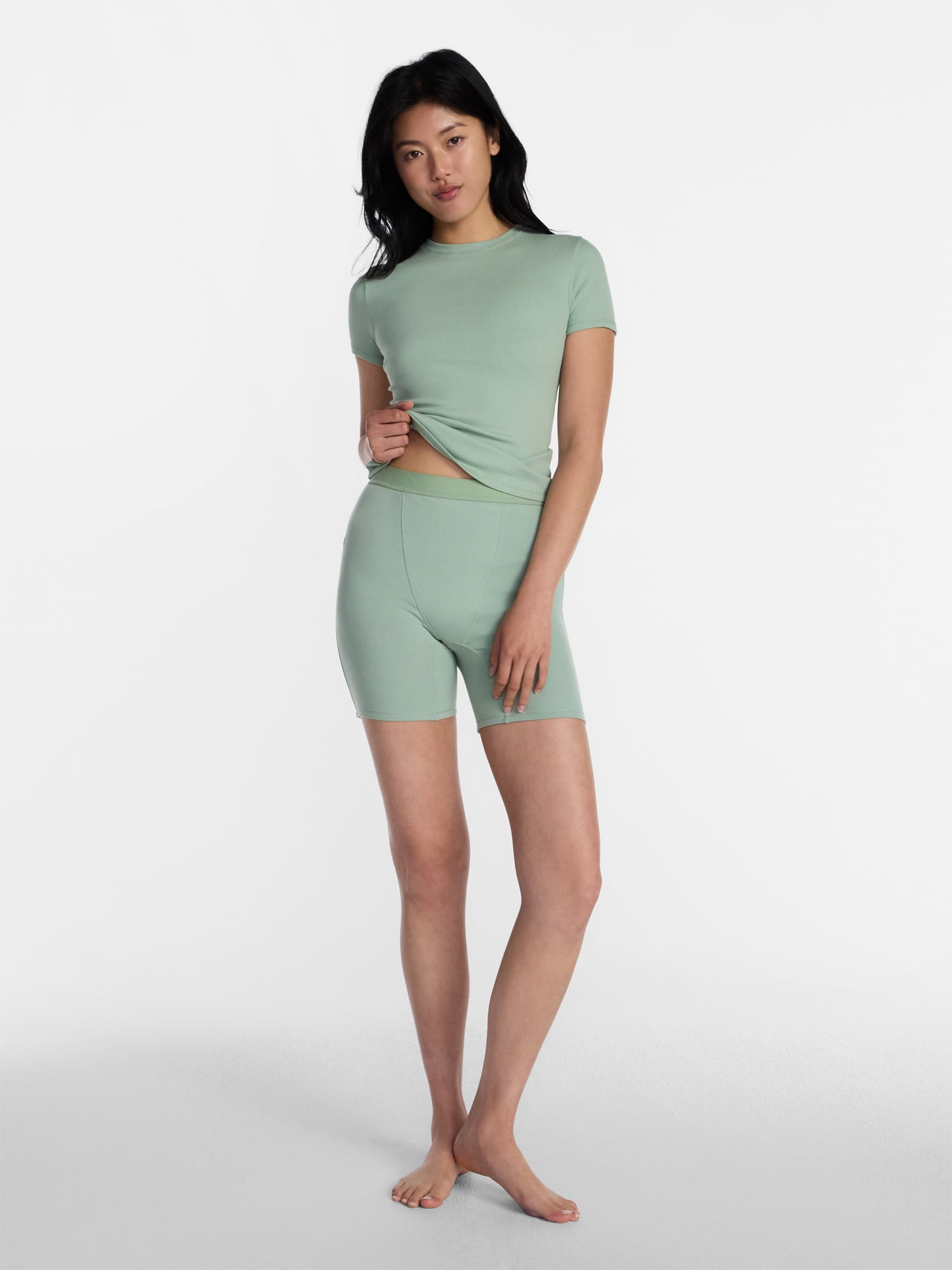 No Boundaries Cotton Stretch Ribbed Tee with Short Sleeves, Women's XS-XXXL