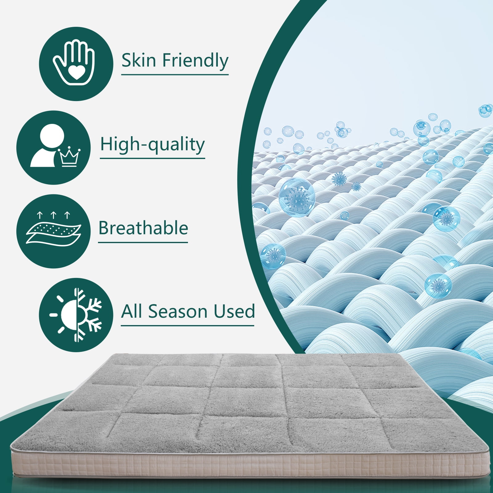 Slsy Sherpa Japanese Floor Mattress, Twin/Full/Queen Size Futon Mattress, 4'' Thicken 2 Sided Tatami Mat, Foldable Tatami Mat Portable Dormitory Sleeping Pad, Roll Up Floor Lounger Bed for Adult Child