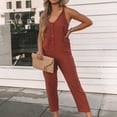 thumbnail image 2 of Wycnly Womens Jumpsuits Button Down Pocket Long Jumpsuits Overalls Casual Solid V-Neck Sleeveless Maxi Summer Rompers Red s, 2 of 6