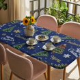 thumbnail image 3 of Blue Christmas Table Cloths for 3 Foot Rectangle Tables, Winter Pine Tree Gold White Snowflakes Patio Waterproof Elastic Fitted Tablecloths, Washable Rectangular Table Cover for Camping, 3 of 8