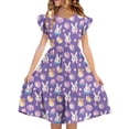 thumbnail image 2 of Xdegoge Kids Girls's Easter Bunny Egg Dress Midi Tiered A Line Crewneck Ruffle Sleeve Tween Summer Sundress Flowy Flattering Lightweight Casual Holiday Party Theme Outfit for Teen, 2 of 7