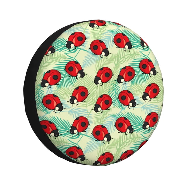 Kdxio Housse de Pneu Imprimé Coccinelles Rouges et Feuilles Imperméable en Cuir, Housse de Pneu de Rechange pour Jeep Wrangler Rv SUV Camion Remorque de Voyage-16 Pouces