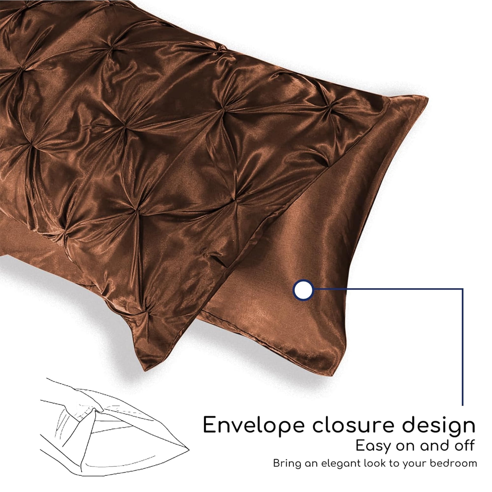 MR&HM Satin Comforter Set Full Size 7 Pieces - Luxurious Pinch Pleat Bedding Set, Silky Full Comforter, Flat Sheet, Deep Pocket Fitted Sheet with Corner Straps, Satin Pillowcases & Shams (Brown)