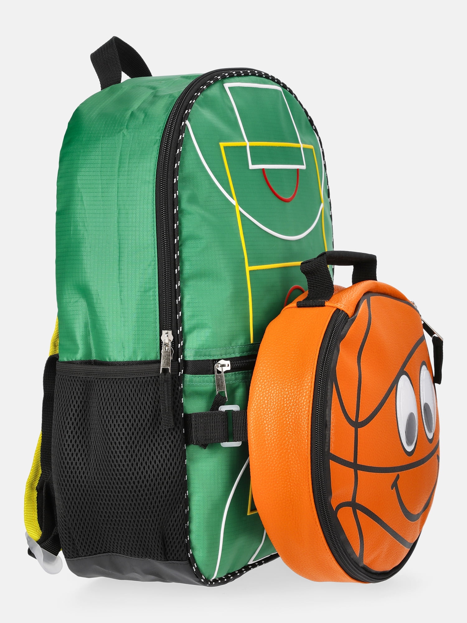 Wonder Nation Boys 17" Court Time Basketball Backpack & Lunch Set, Astro Turf Green