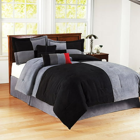 Mainstays Microsuede Full Colorblock Comforter Set, 4 Piece