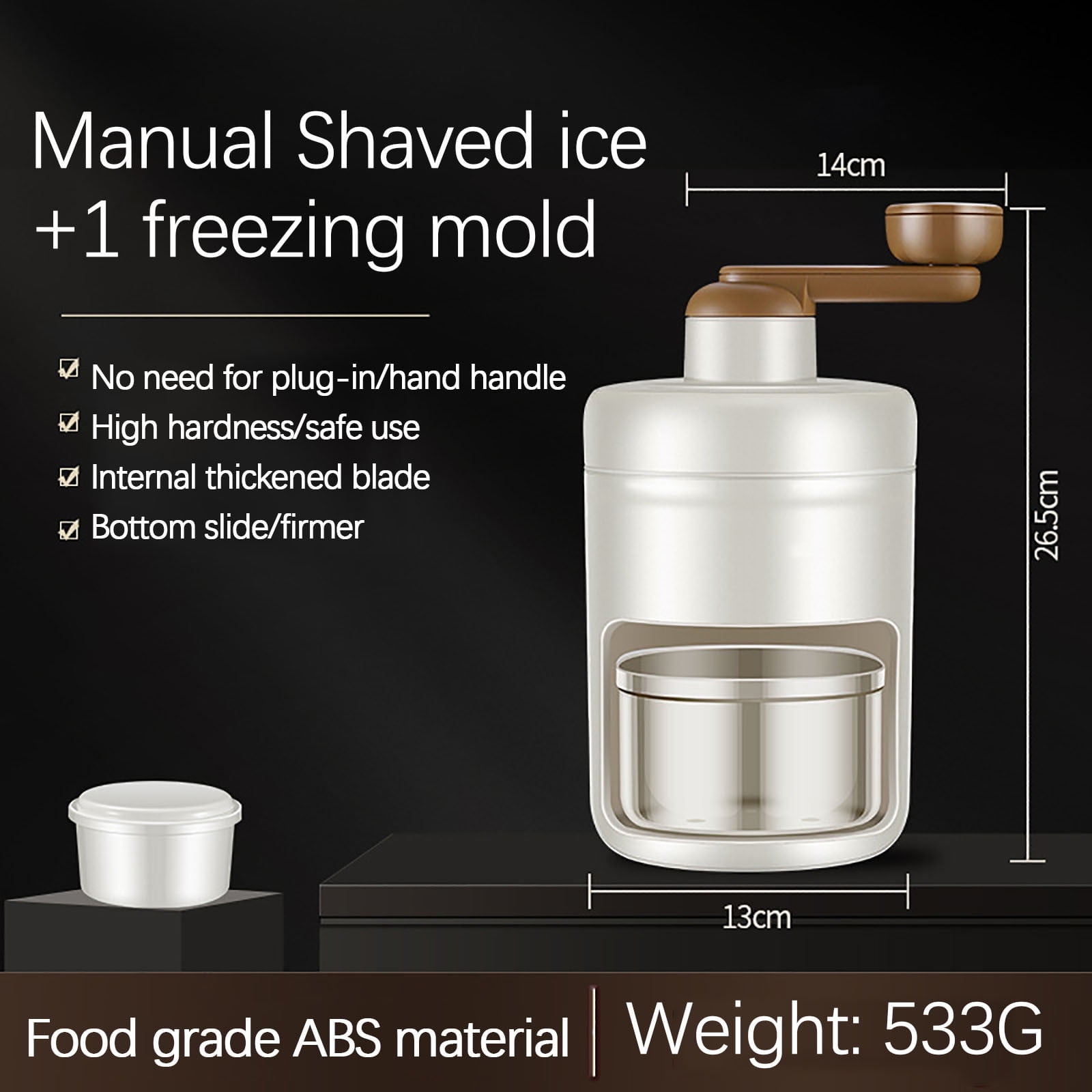 Cadorn Hand - Crank Ice Shaver - Manual Ice Crusher for Home Use, Slushies & Snow Cones