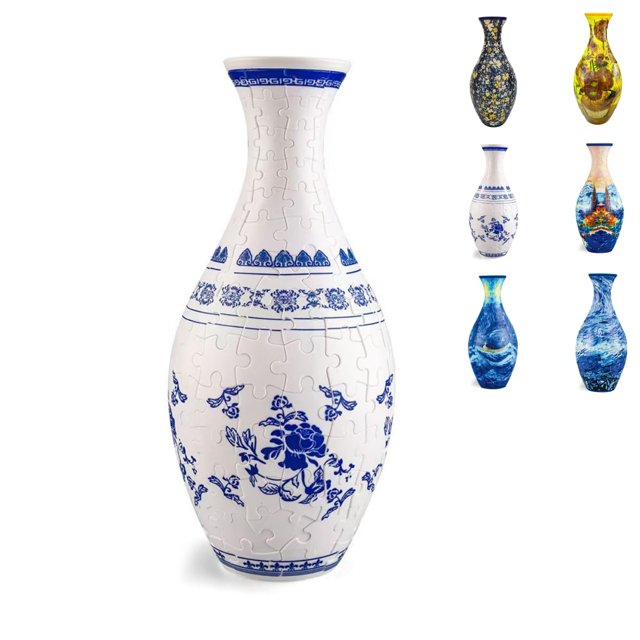 Jarrón de rompecabezas 3D JVHOO, 160 piezas, para oficina y hogar, azul/blanco