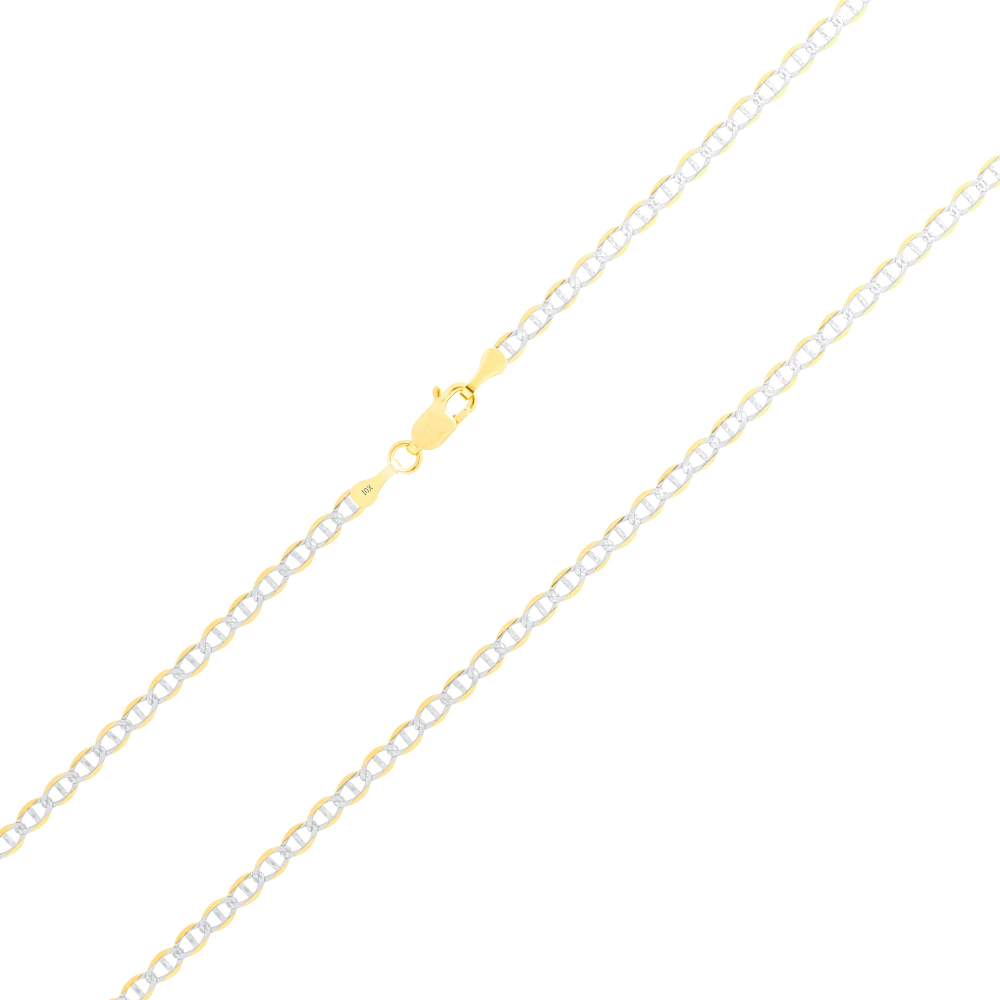 Nuragold 10k Real Yellow Gold Solid Mariner 3mm Anchor Chain Pave Diamond Cut Bracelet (7"-9") Two Tone Italian Jewelry for Men & Women