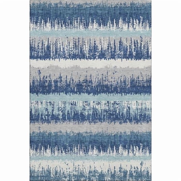 HomeRoots 679492 10 x 14 ft. Blue, Ivory & Gray Striped Transitional Washable Machine Made Rectangle Area Rug with UV Protection
