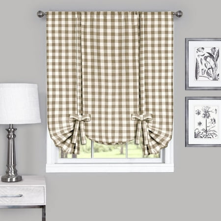 Custom Drapery - GoodGram Buffalo Check Plaid Gingham Custom Fit Window Curtain Tie Up Shade - Taupe