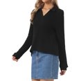thumbnail image 4 of INSPIRE CHIC Lapel Collar Polo Sweater for Women's Casual V Neck Long Sleeve Pullover Knitted Tops L Black, 4 of 6