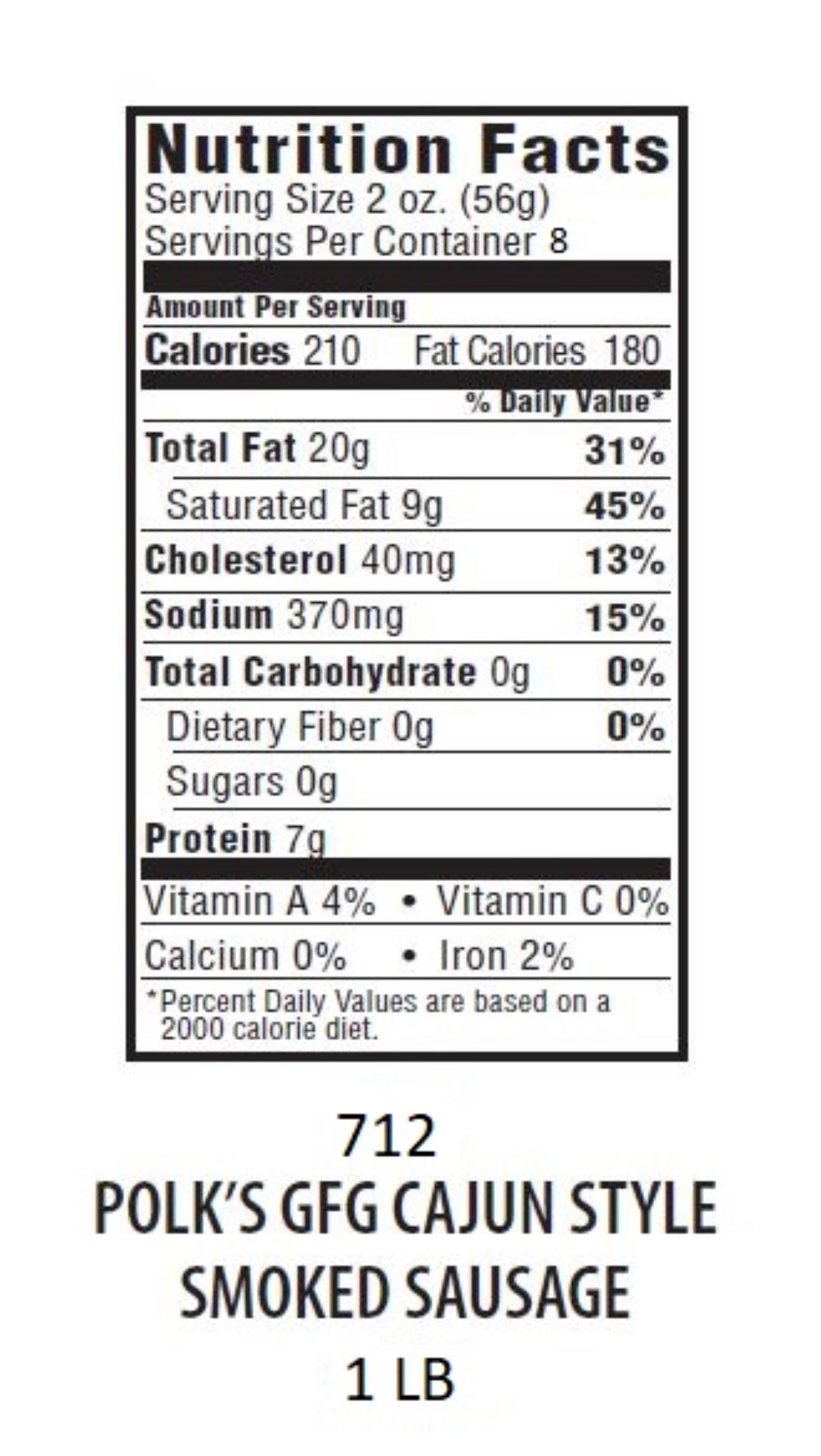 Polk's Cajun Style Smoked Sausage Links, Made with Pork, Keep Refrigerated, Fully Cooked, 16 oz