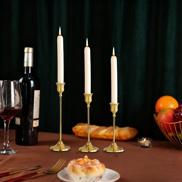 Juego de candelabros de hierro forjado | Centro decorativo de candelabros de aleación de aluminio electrochapado | Estilos vintage modernos | Pack de 3