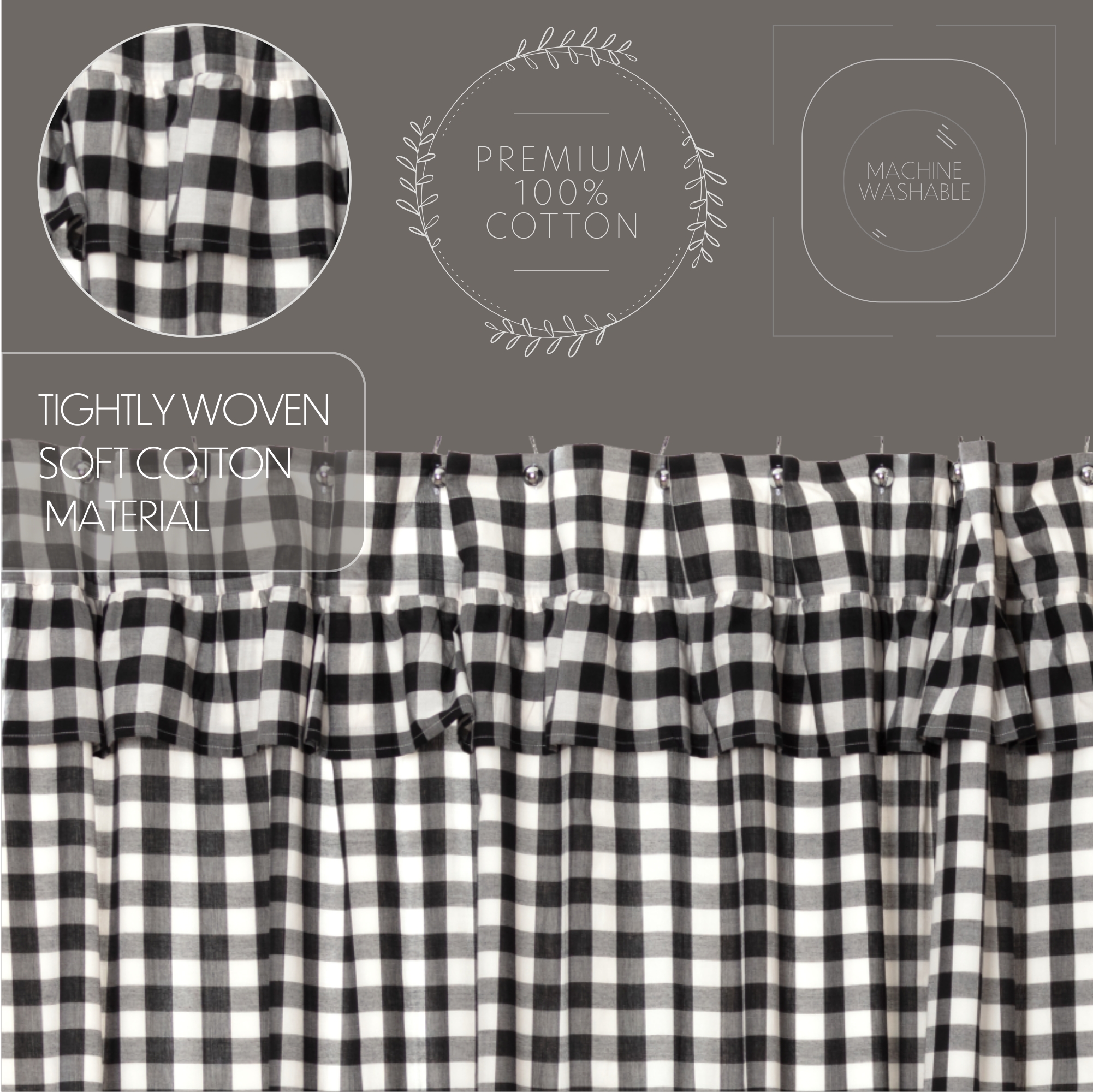 Annie Buffalo Black Check Ruffled Shower Curtain 72x72